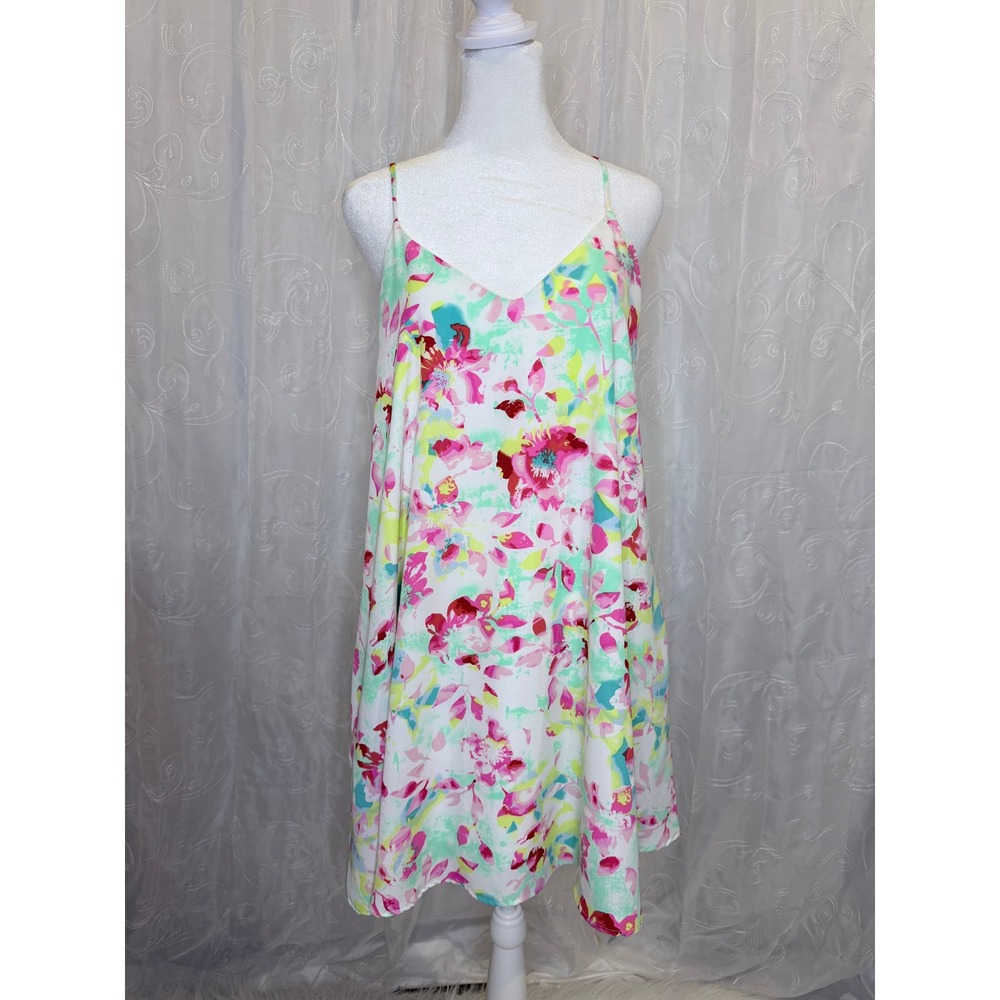 Peach Love California Floral Swing Dress Medium Sleeveless Mini Boho Cottagecore